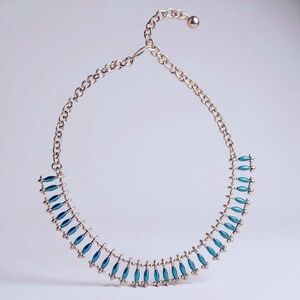 Vtg 60s-70s Silver & Faux Turquoise Zuni Old Pawn Inspired Petite Point Choker